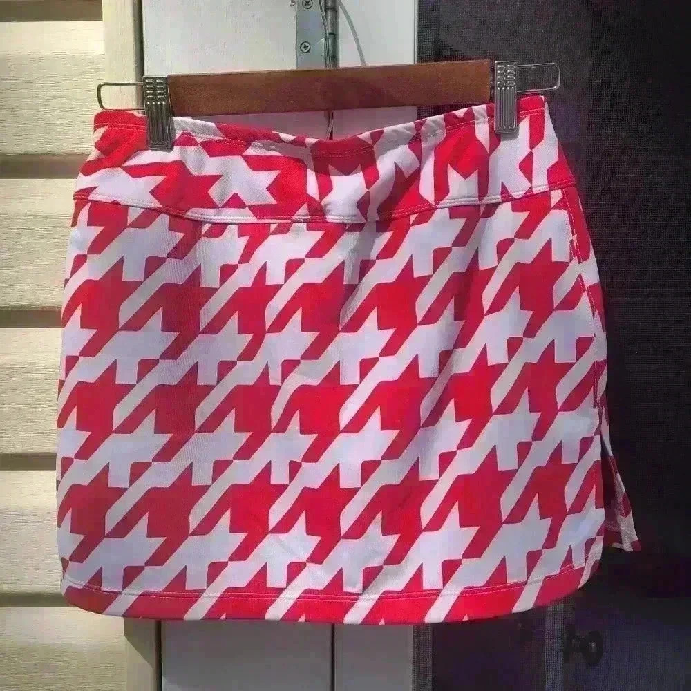 JoFit Skirt in Red White Houndstooth Small Blue Undershorts Houndstooth Pattern - Picture 4 of 10